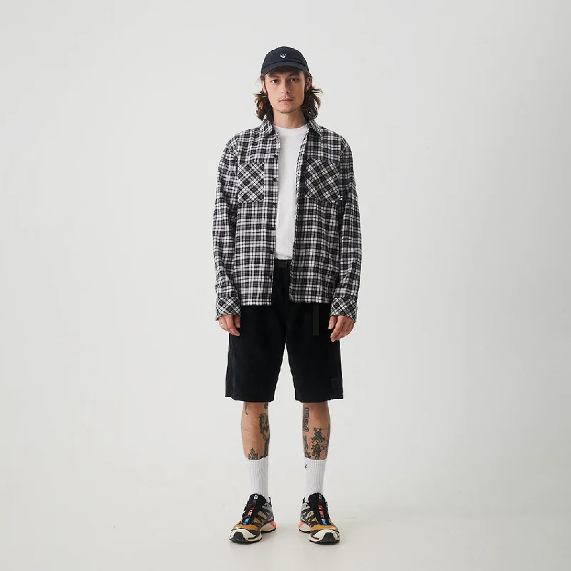 AFENDS Mens Asta - Check Flannel Long Sleeve Shirt - Steel