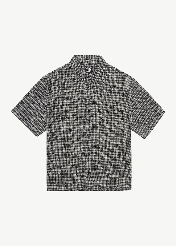 AFENDS Mens Asta - Seer Sucker Regular Shirt - Steel Check