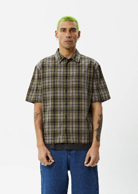 AFENDS Mens Check Out - Short Sleeve Shirt - Military Check