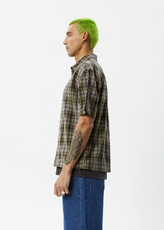 AFENDS Mens Check Out - Short Sleeve Shirt - Military Check