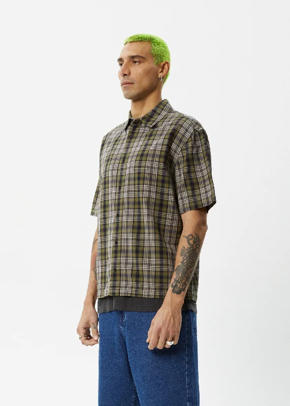 AFENDS Mens Check Out - Short Sleeve Shirt - Military Check