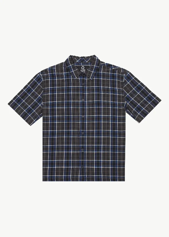 AFENDS Mens Check Out - Short Sleeve Shirt - Navy Check