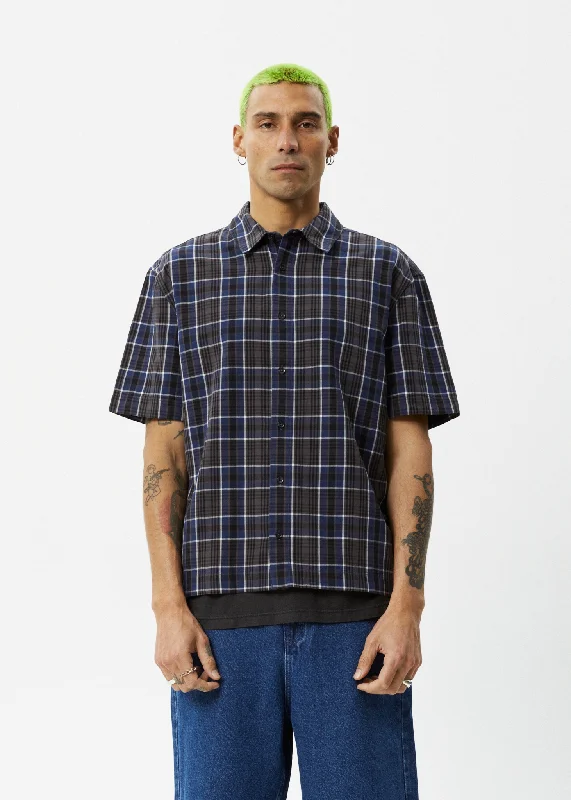 AFENDS Mens Check Out - Short Sleeve Shirt - Navy Check