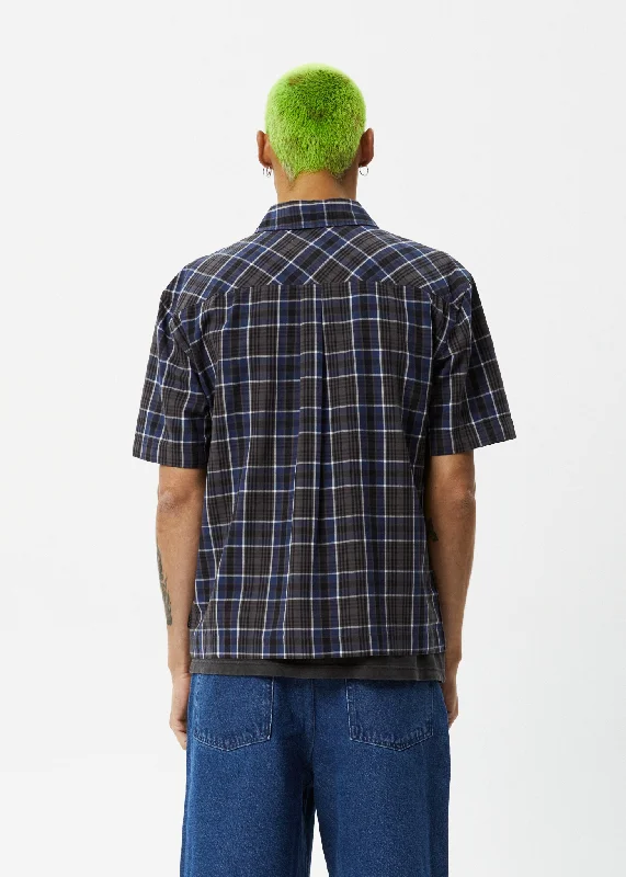 AFENDS Mens Check Out - Short Sleeve Shirt - Navy Check