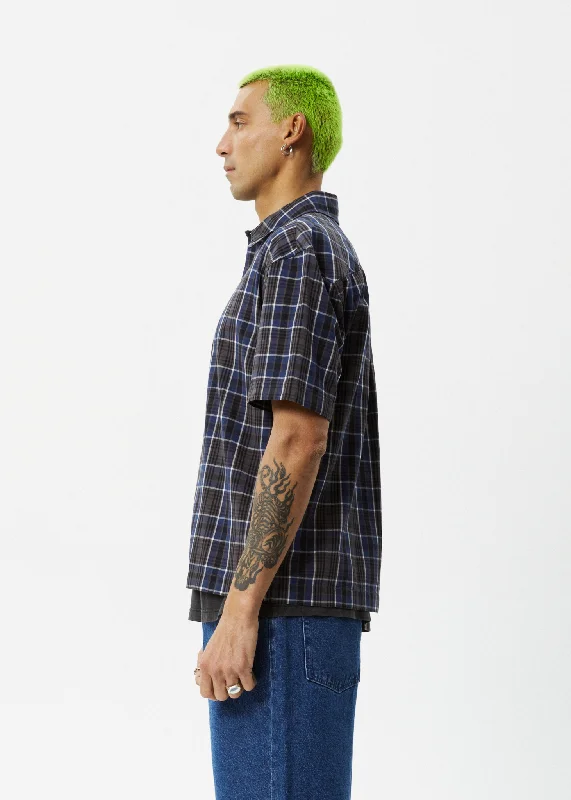 AFENDS Mens Check Out - Short Sleeve Shirt - Navy Check