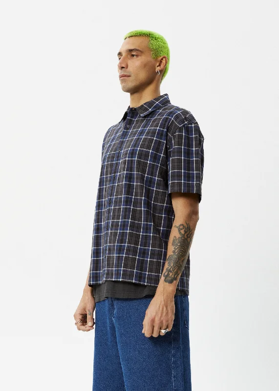 AFENDS Mens Check Out - Short Sleeve Shirt - Navy Check