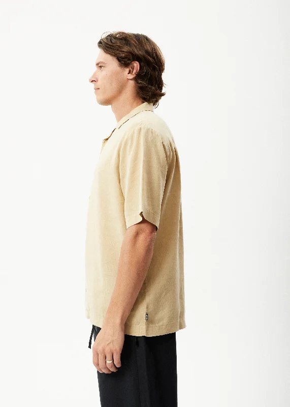 AFENDS Mens Daily - Cuban Shorts Sleeve Shirt - Camel