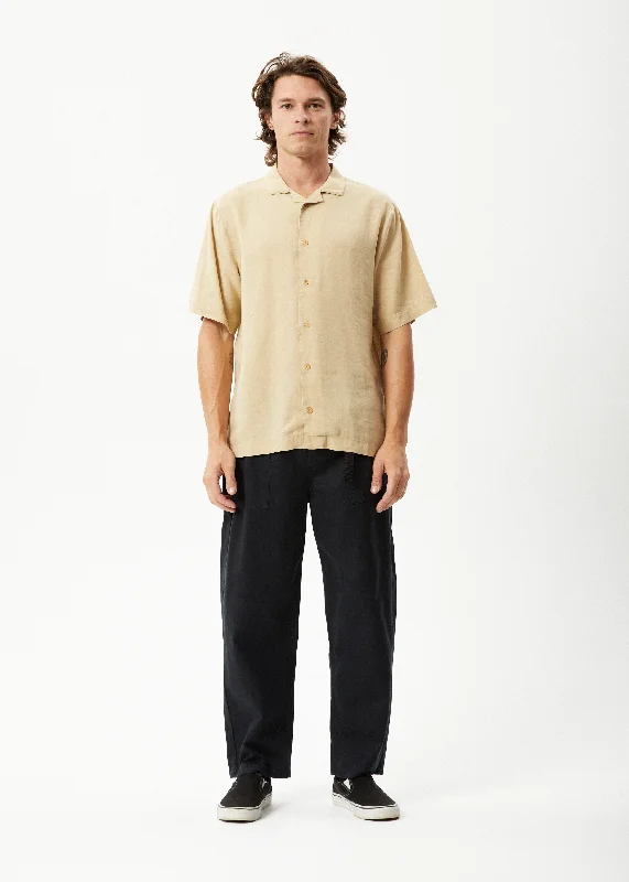 AFENDS Mens Daily - Cuban Shorts Sleeve Shirt - Camel