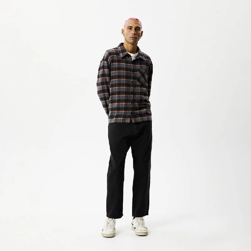 AFENDS Mens Flowerbed - Check Flannel Long Sleeve Shirt - Black