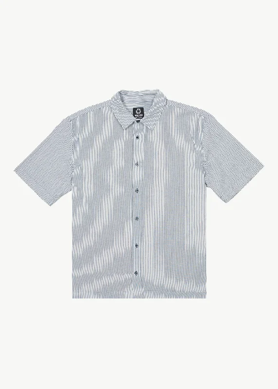 AFENDS Mens Intergalactic - Short Sleeve Shirt - Navy Stripe