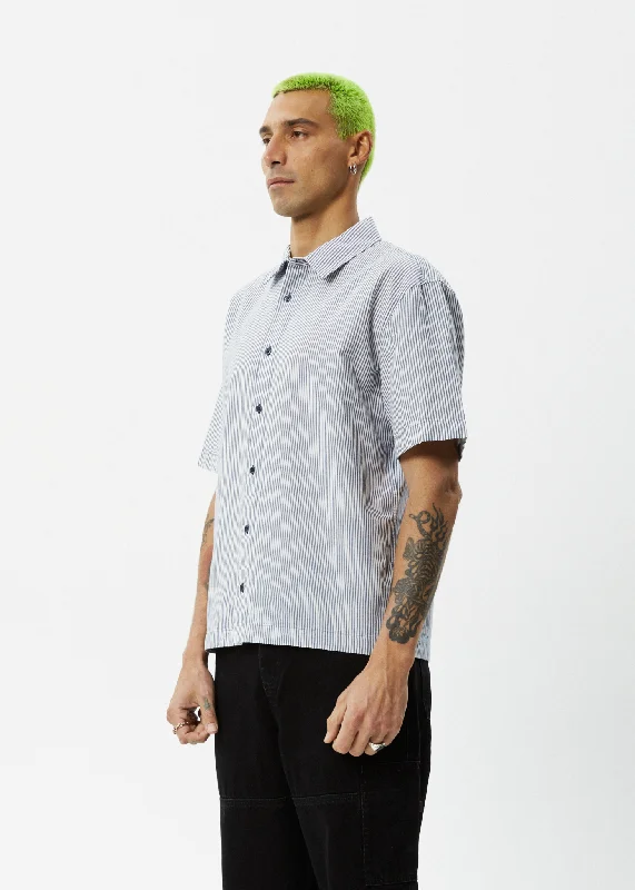 AFENDS Mens Intergalactic - Short Sleeve Shirt - Navy Stripe