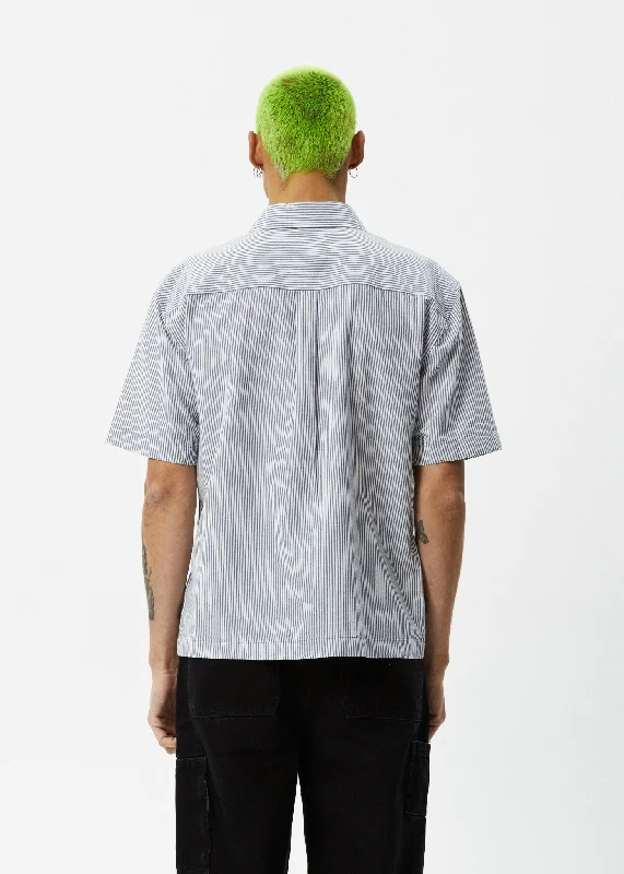 AFENDS Mens Intergalactic - Short Sleeve Shirt - Navy Stripe