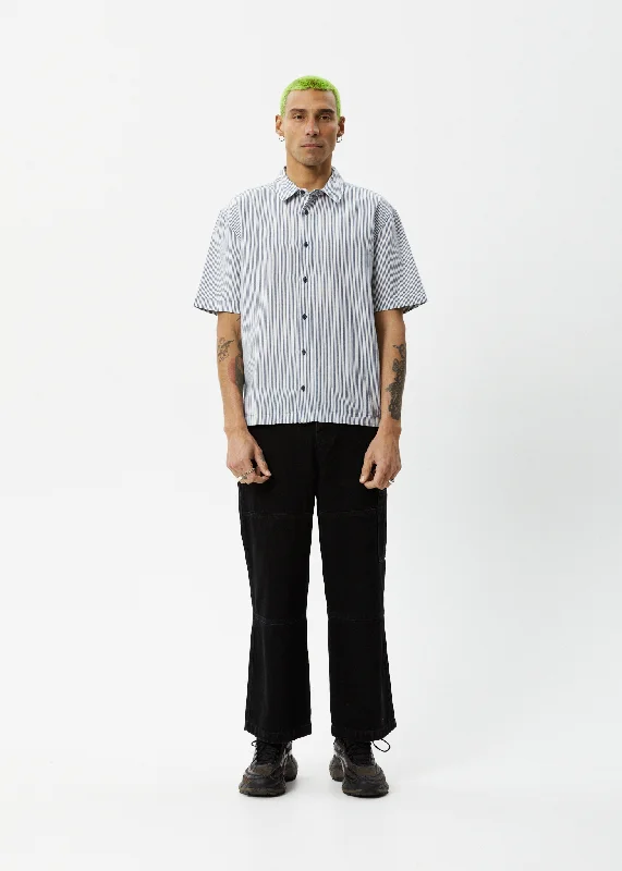 AFENDS Mens Intergalactic - Short Sleeve Shirt - Navy Stripe