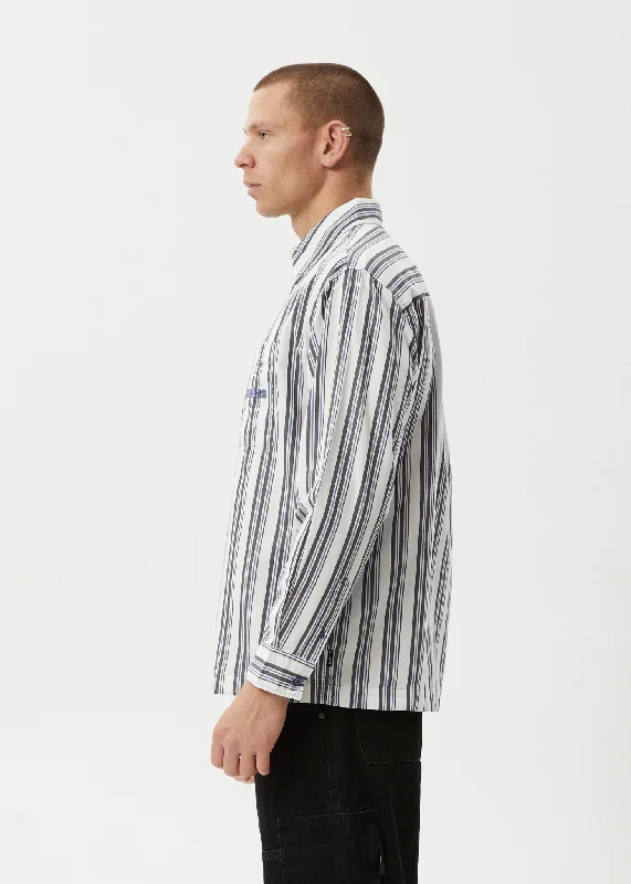 AFENDS Mens Lined Up - Long Sleeve Shirt - White Stripe