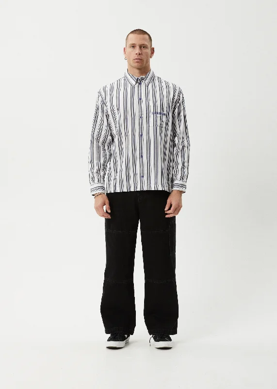 AFENDS Mens Lined Up - Long Sleeve Shirt - White Stripe