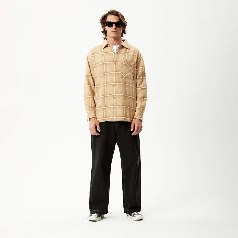 AFENDS Mens Sandstorm - Flannel Long Sleeve Shirt - Camel Check