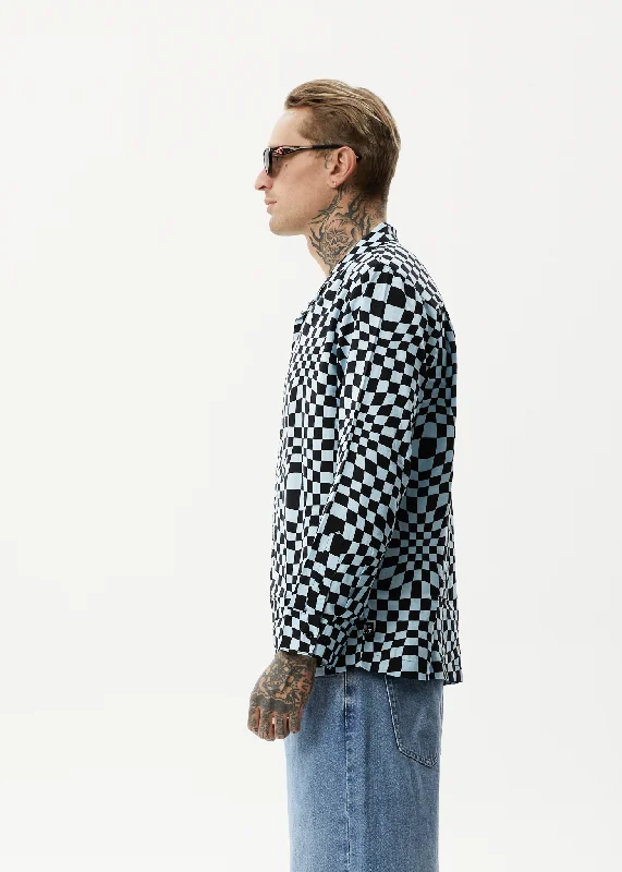 AFENDS Mens Void - Check Long Sleeve Shirt - Sky Blue