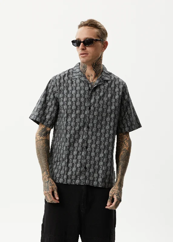 AFENDS Mens Worldstar - Cuban Short Sleeve Shirt - Black