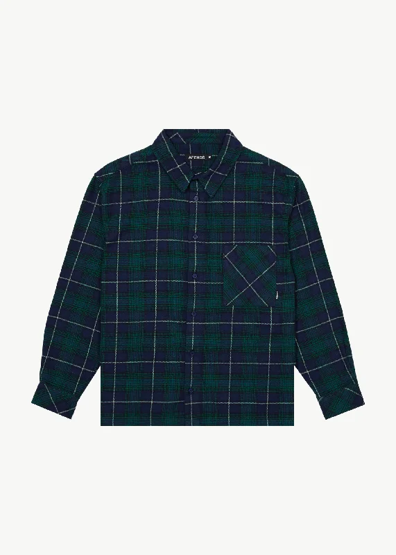 AFENDS Mens Questions - Flannel Shirt - Navy