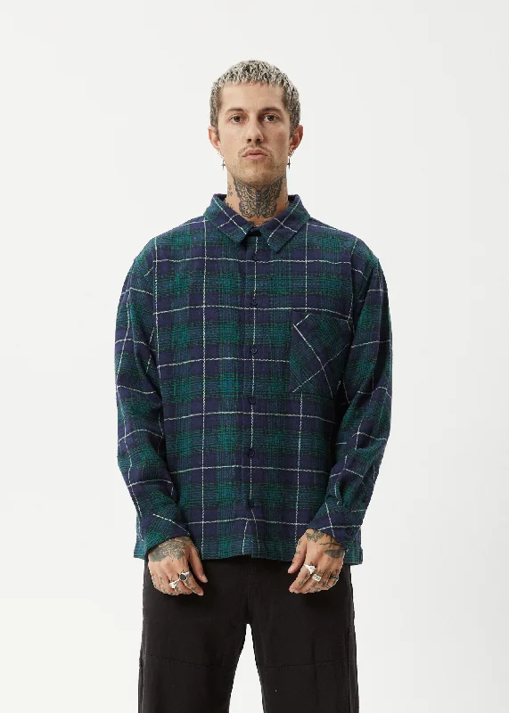 AFENDS Mens Questions - Flannel Shirt - Navy