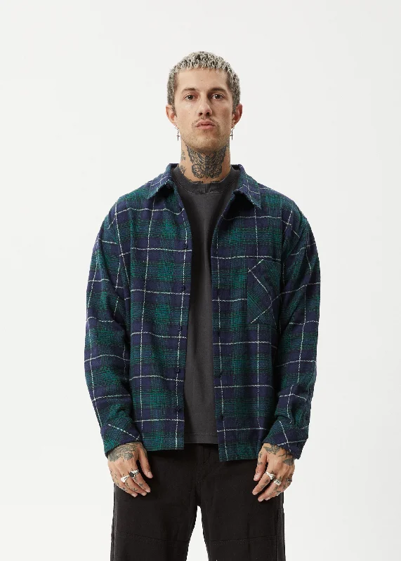 AFENDS Mens Questions - Flannel Shirt - Navy