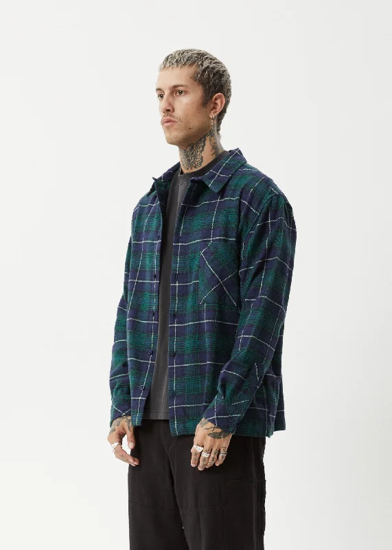 AFENDS Mens Questions - Flannel Shirt - Navy