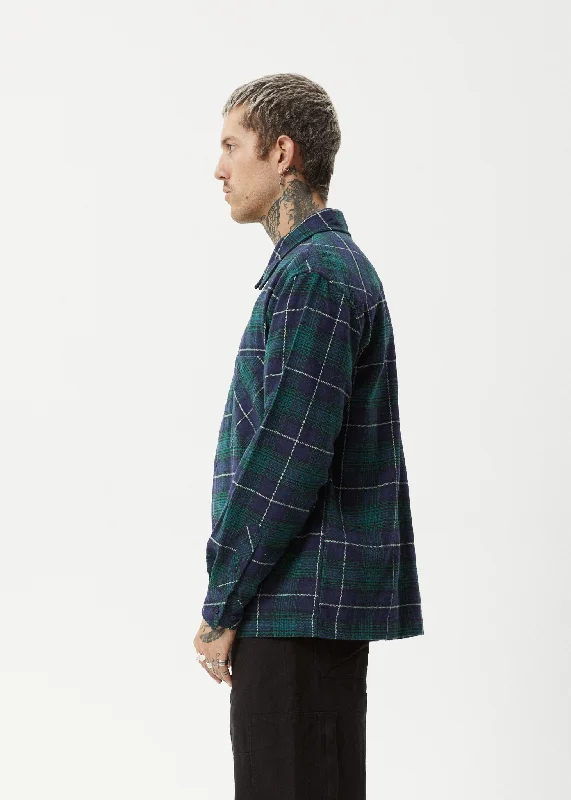 AFENDS Mens Questions - Flannel Shirt - Navy