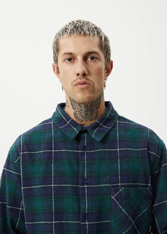 AFENDS Mens Questions - Flannel Shirt - Navy