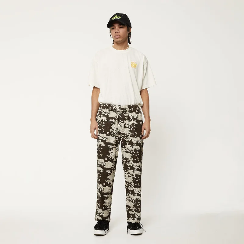 AFENDS Mens Ninety Eights - Baggy Elastic Waist Pants - Earth Camo