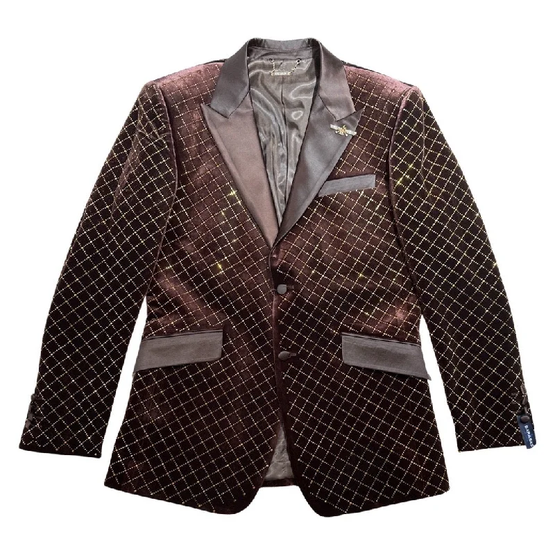 Barabas Gold Studded Chocolate Brown Blazer