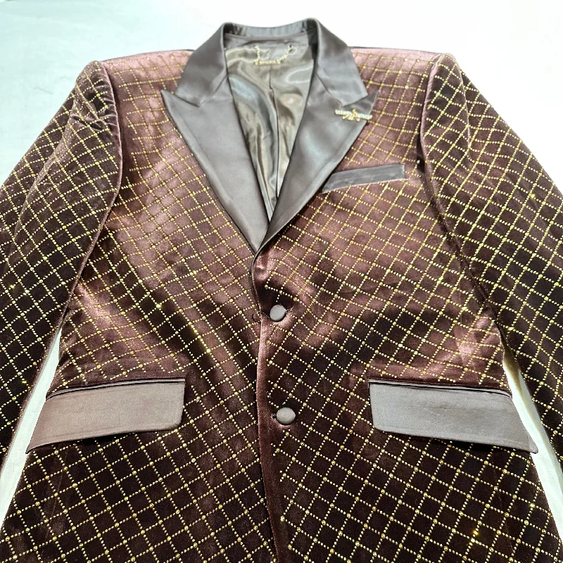 Barabas Gold Studded Chocolate Brown Blazer