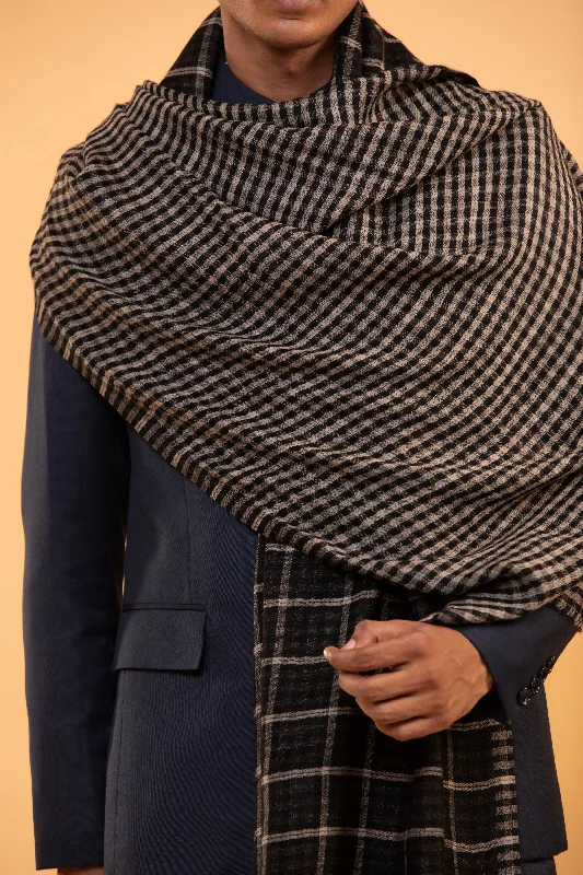 Black Checked Reversible Woolen Shawl for Men