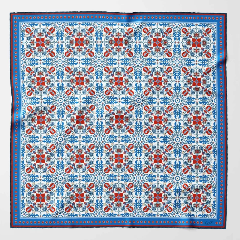 Barbaresco - Hand Rolled Silk Neckerchief - Blue and Red