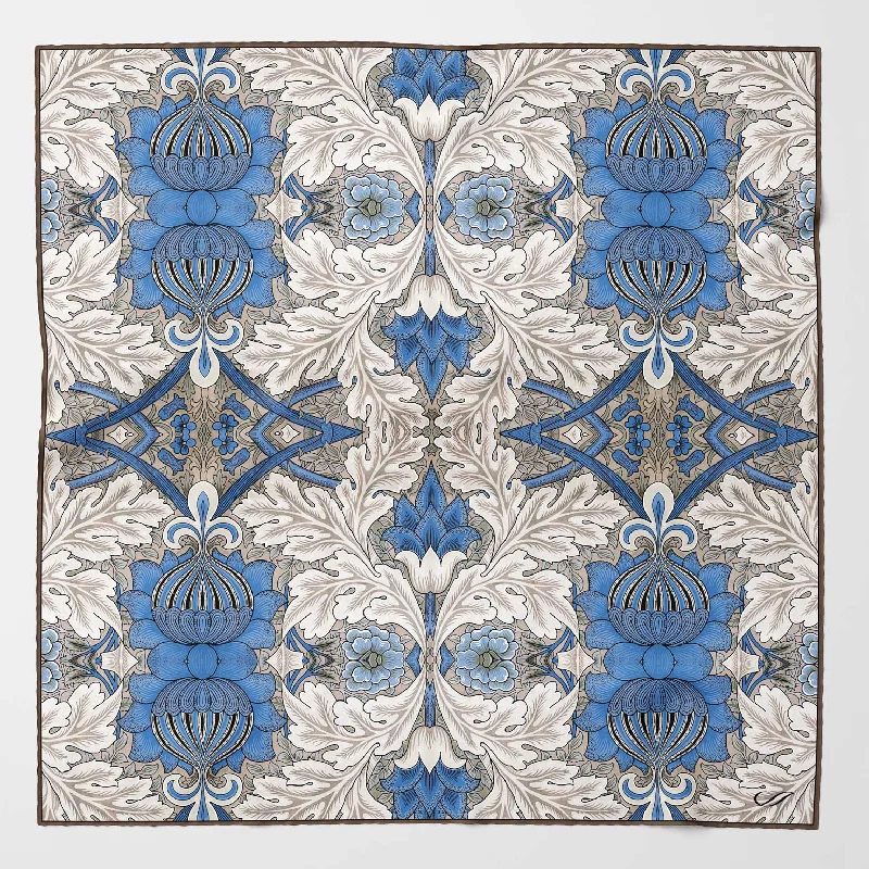 St. James - Hand Rolled Silk Neckerchief - Blue and Tan