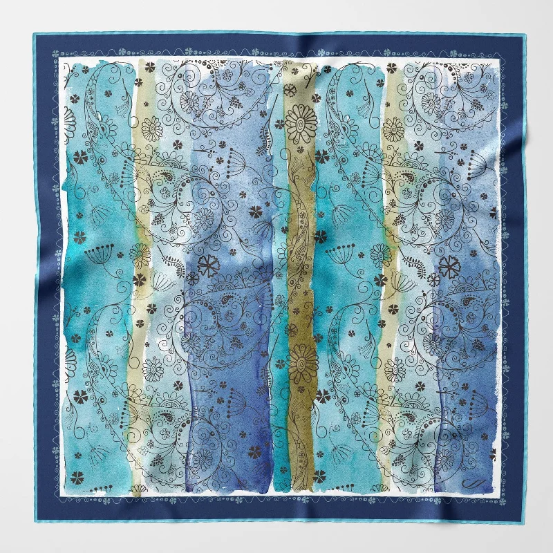 Roma - Hand Rolled Silk Neckerchief - Sea Blue