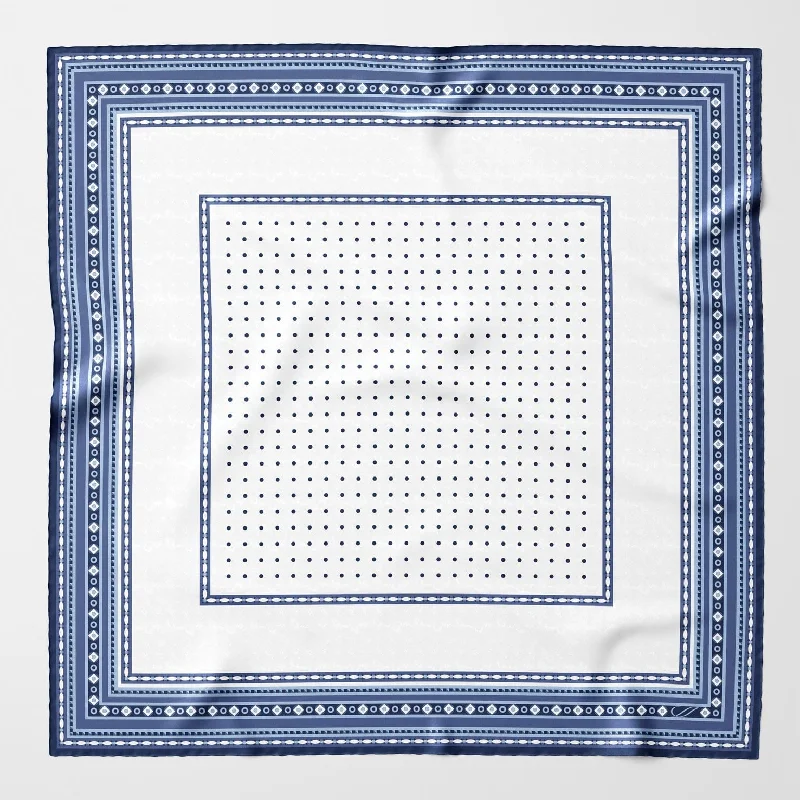 Verona - Hand Rolled Silk Neckerchief - White & Blue