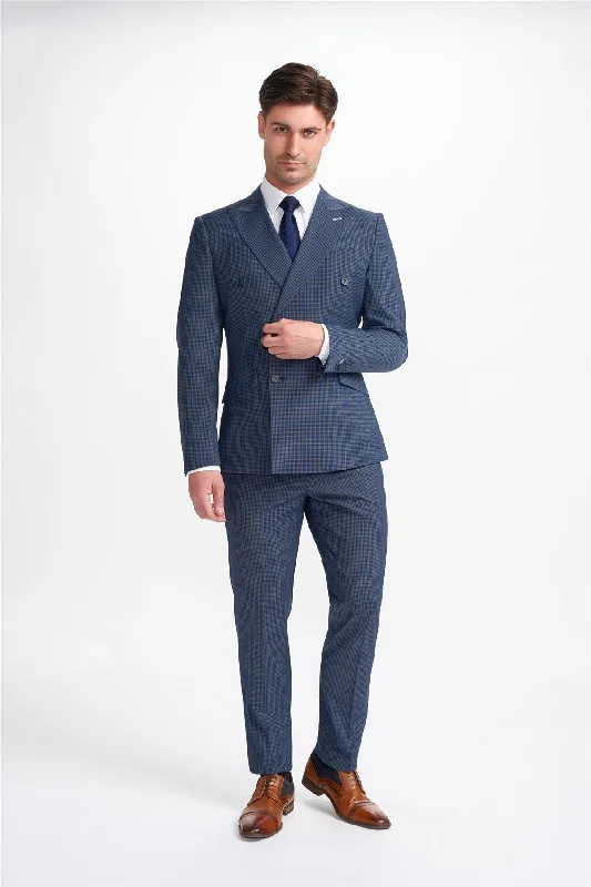 Bond Navy Check Double Breasted Blazer