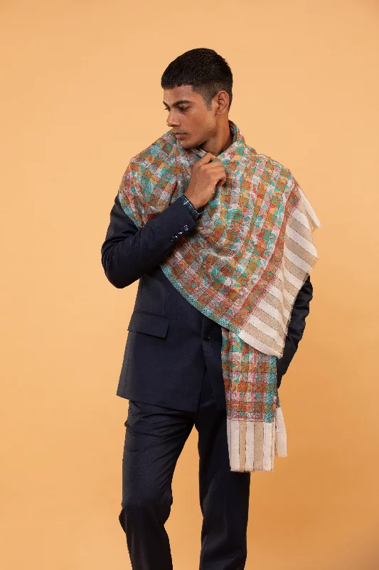 Fine Wool Checked Shawl for Men with Stylish Handwoven Design