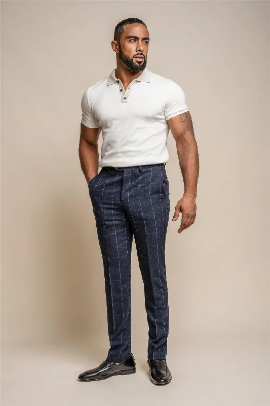 Angels Navy Check Tweed Trousers