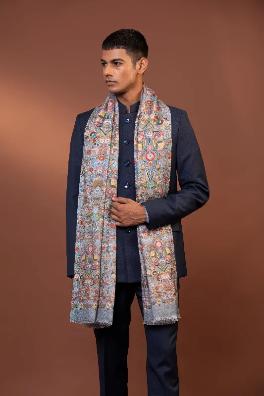 Kashmiri Pure Viscose Handloom Shawl with Multicolor Floral Embroidery