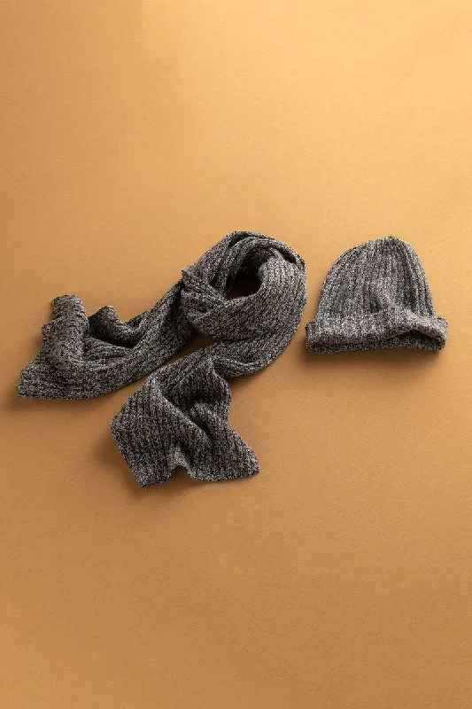 Marled Cashmere Beanie & Scarf SET