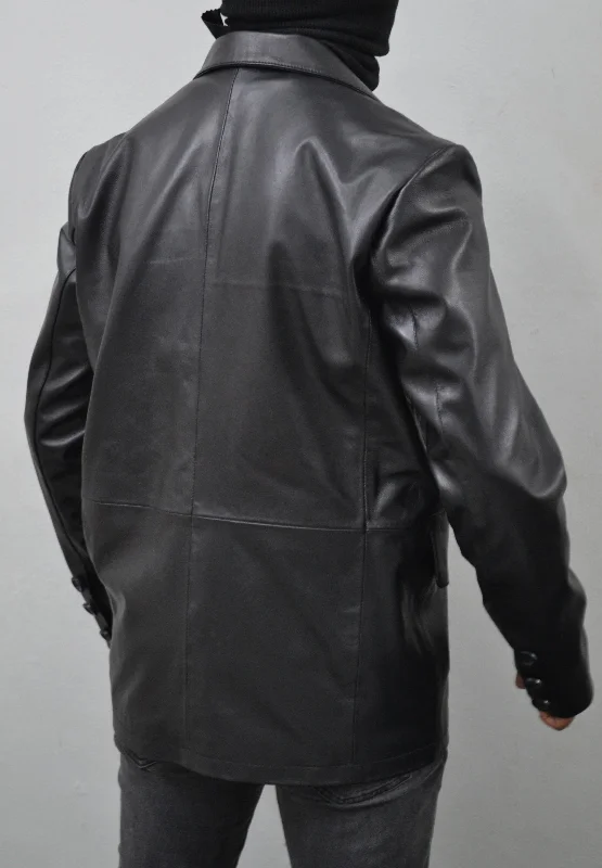 Men's Black 2 Button Casual Formal Genuine Lambskin Leather Blazer