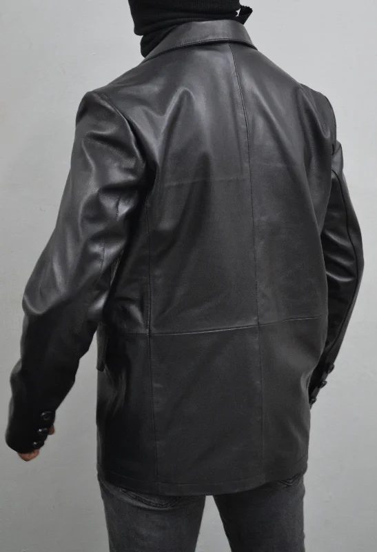 Men's Black 2 Button Casual Formal Genuine Lambskin Leather Blazer