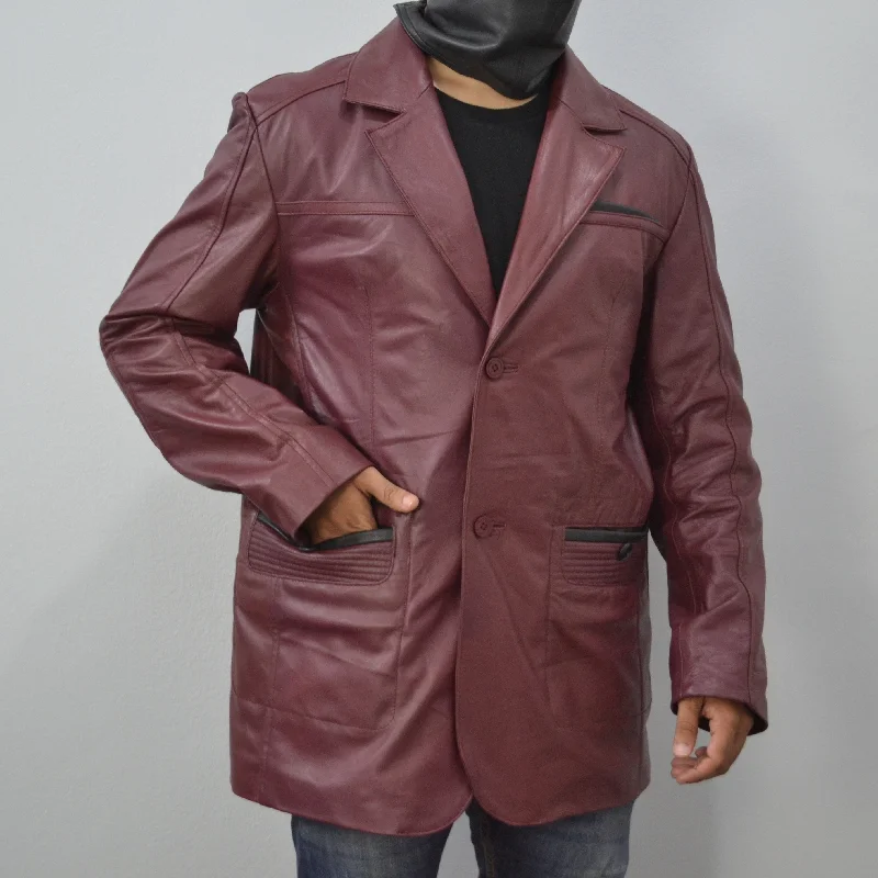 Men's Maroon Stylish Casual 2 Button Genuine Leather Blazer