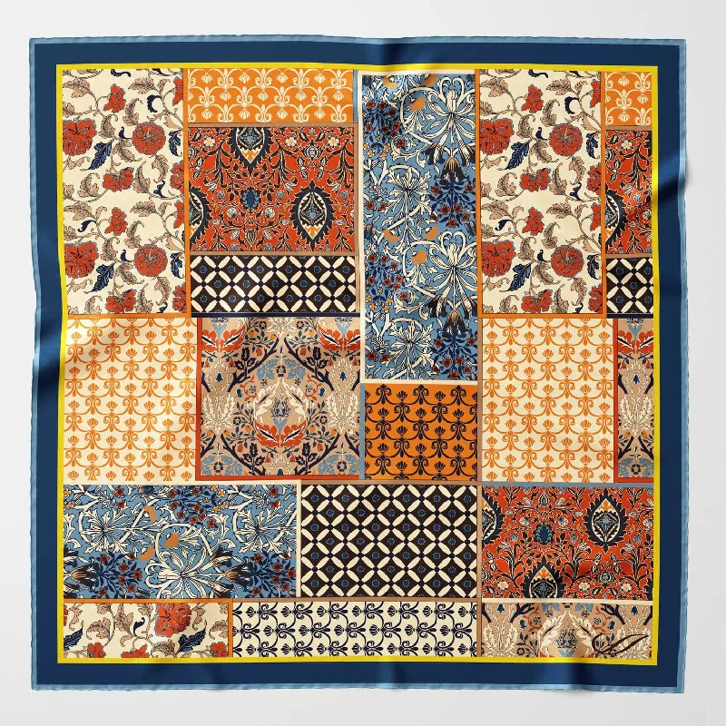 Napoli - Hand Rolled Silk Neckerchief - Orange & Blue