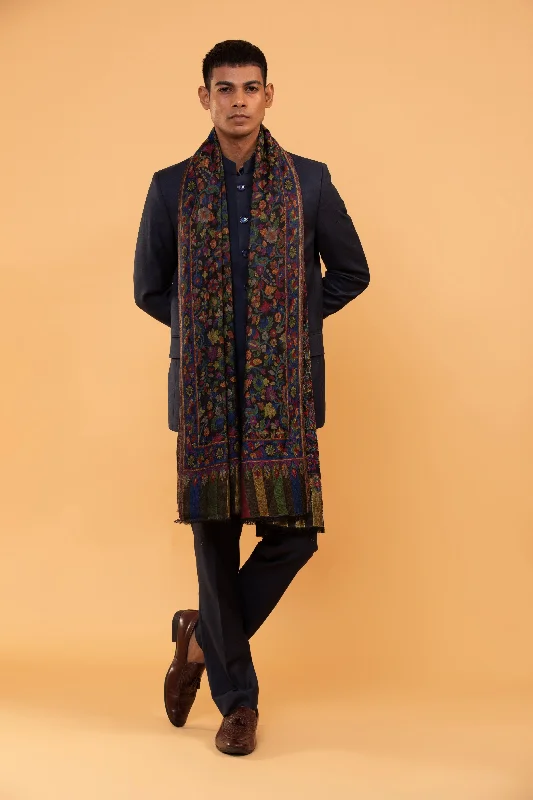 Traditional Kashmiri Floral Kani Stole for Men in Viscose Material - Elegant Winter Shawl