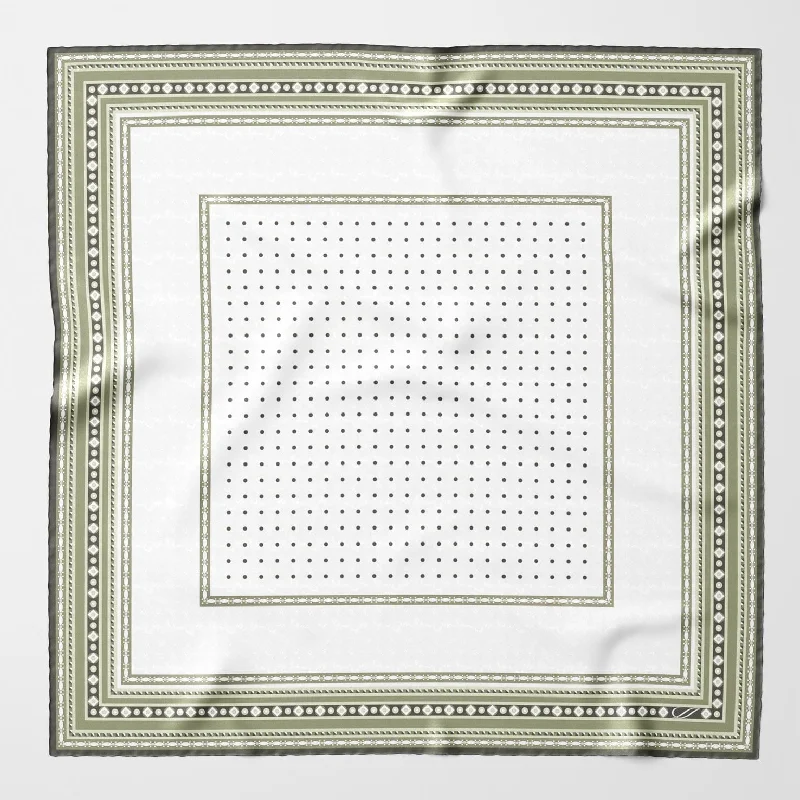 Verona - Hand Rolled Silk Neckerchief - White & Sage