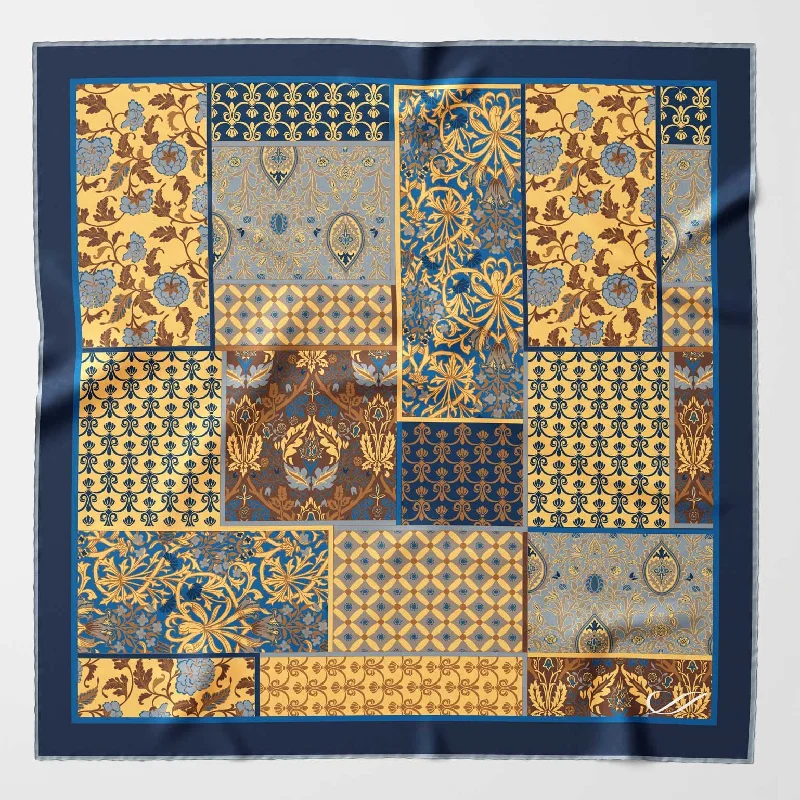 Napoli - Hand Rolled Silk Neckerchief - Yellow & Blue