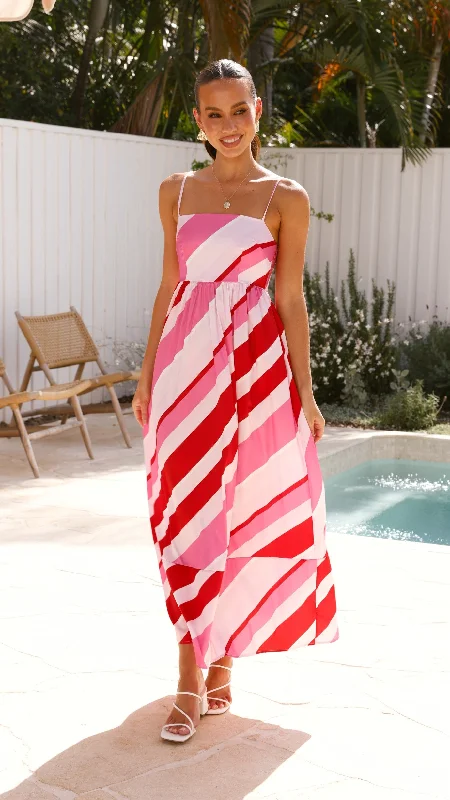 Nadie Maxi Dress - Red/Pink Stripe