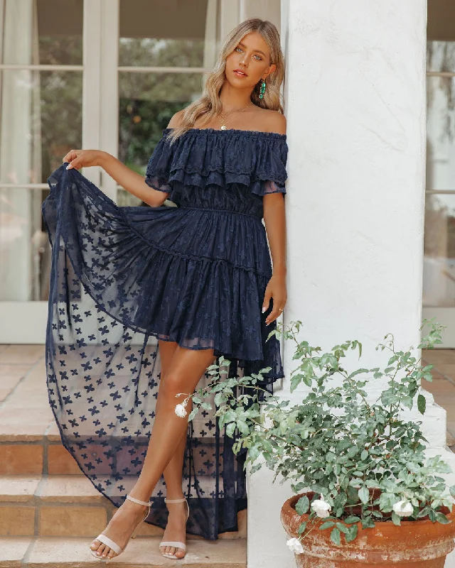 Panache Off The Shoulder High Low Maxi Dress - Navy